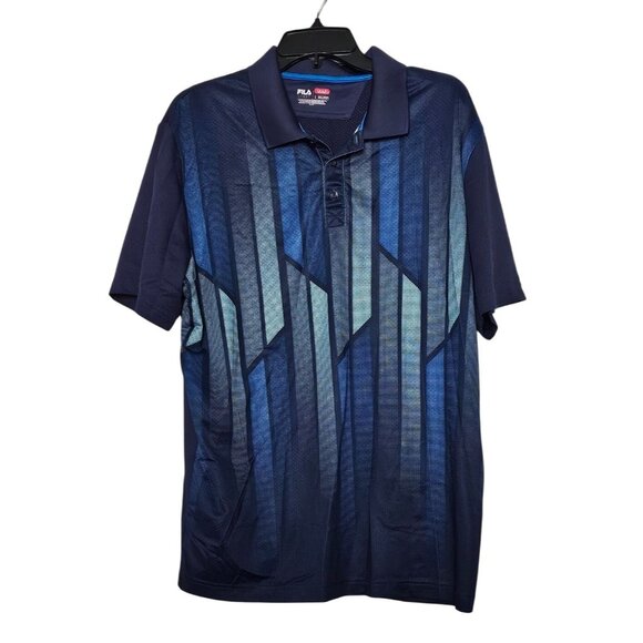 Fila Golf Polo Shirt Large Mens Blue Geometric Pattern Short Sleeve - Picture 1 of 5